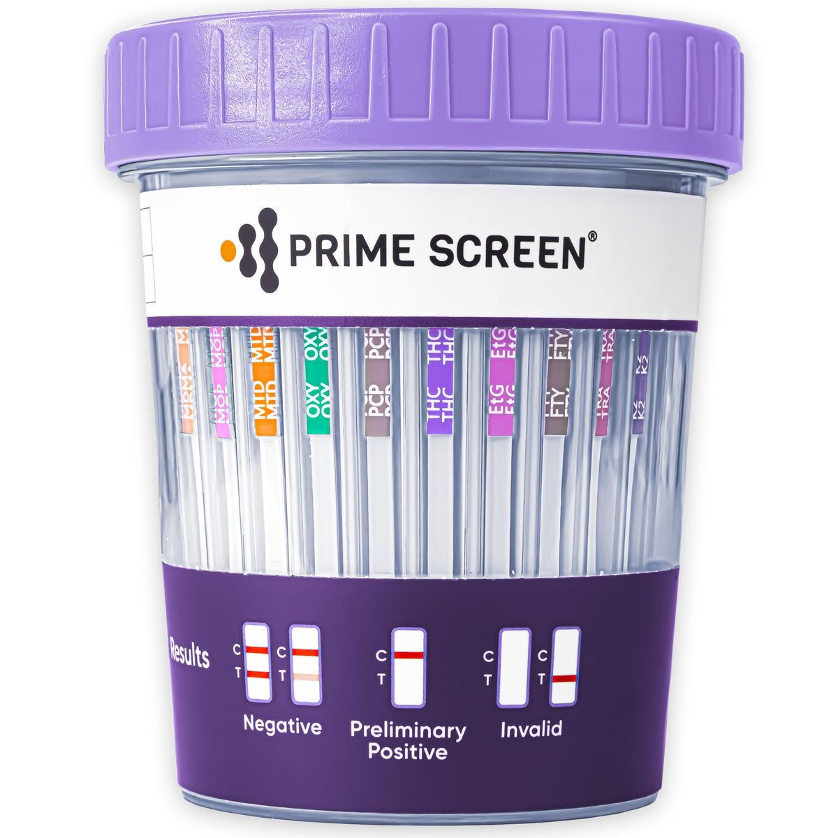 Prime Screen urine test compact cup with 16-panel kit for quick, on-site screening.