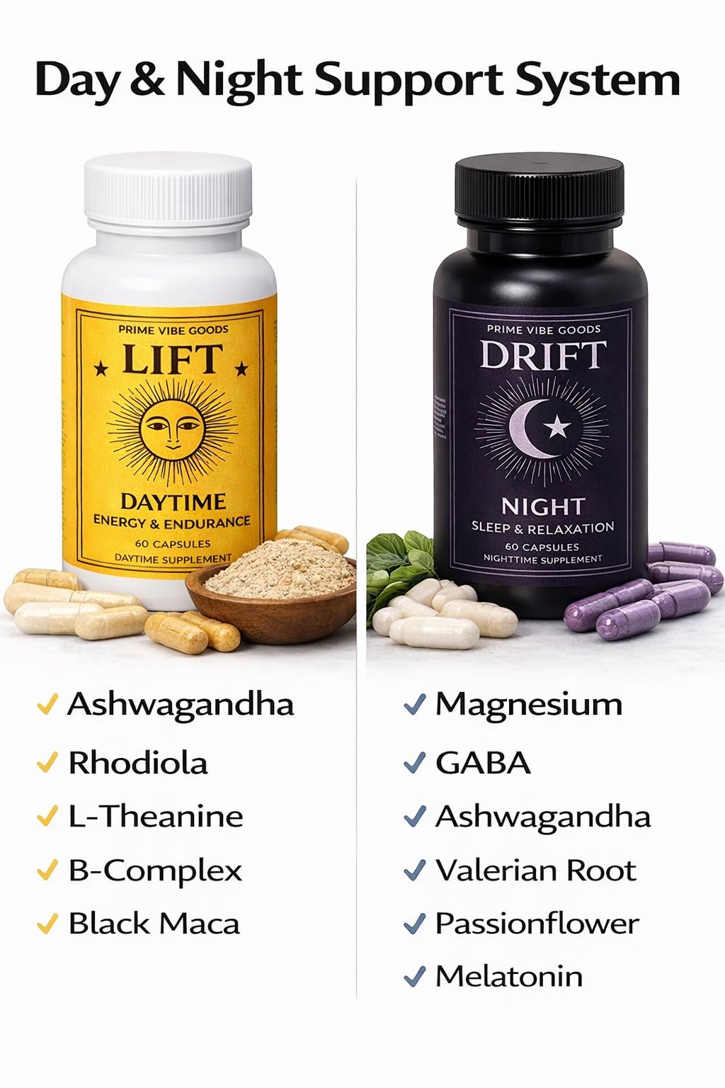 Prime Vibe Goods Drift bottle front for nighttime relaxation.