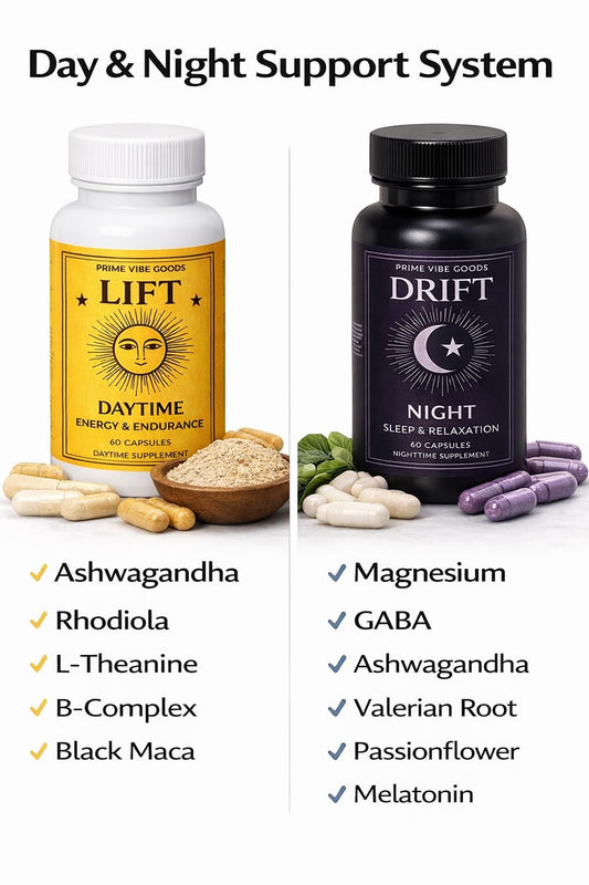 Prime Vibe Goods Drift bottle front for nighttime relaxation.