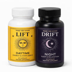 Prime Vibe Goods Lift bottle front with capsules for daytime energy.