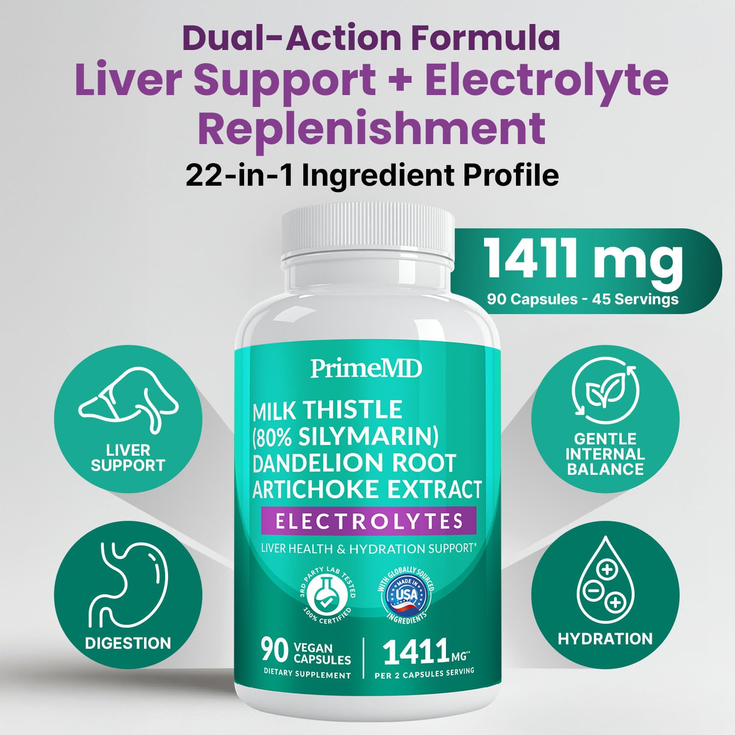 PrimeMD 22in1 capsules closeup showing vegan capsules for easy daily use.