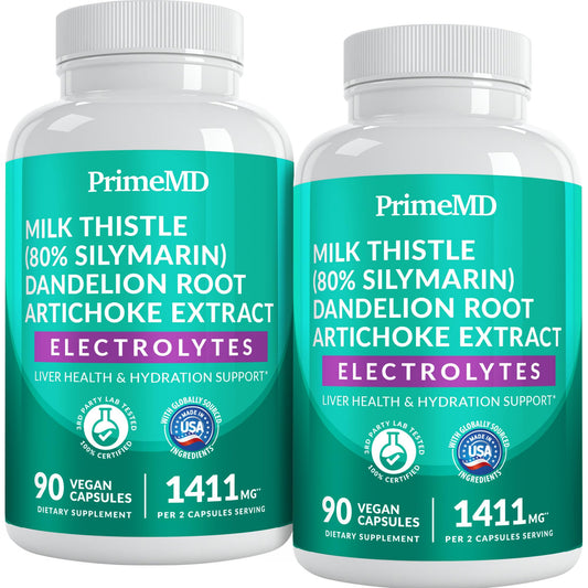 PrimeMD 22in1 liver support bottle on a counter for daily hydration balance.