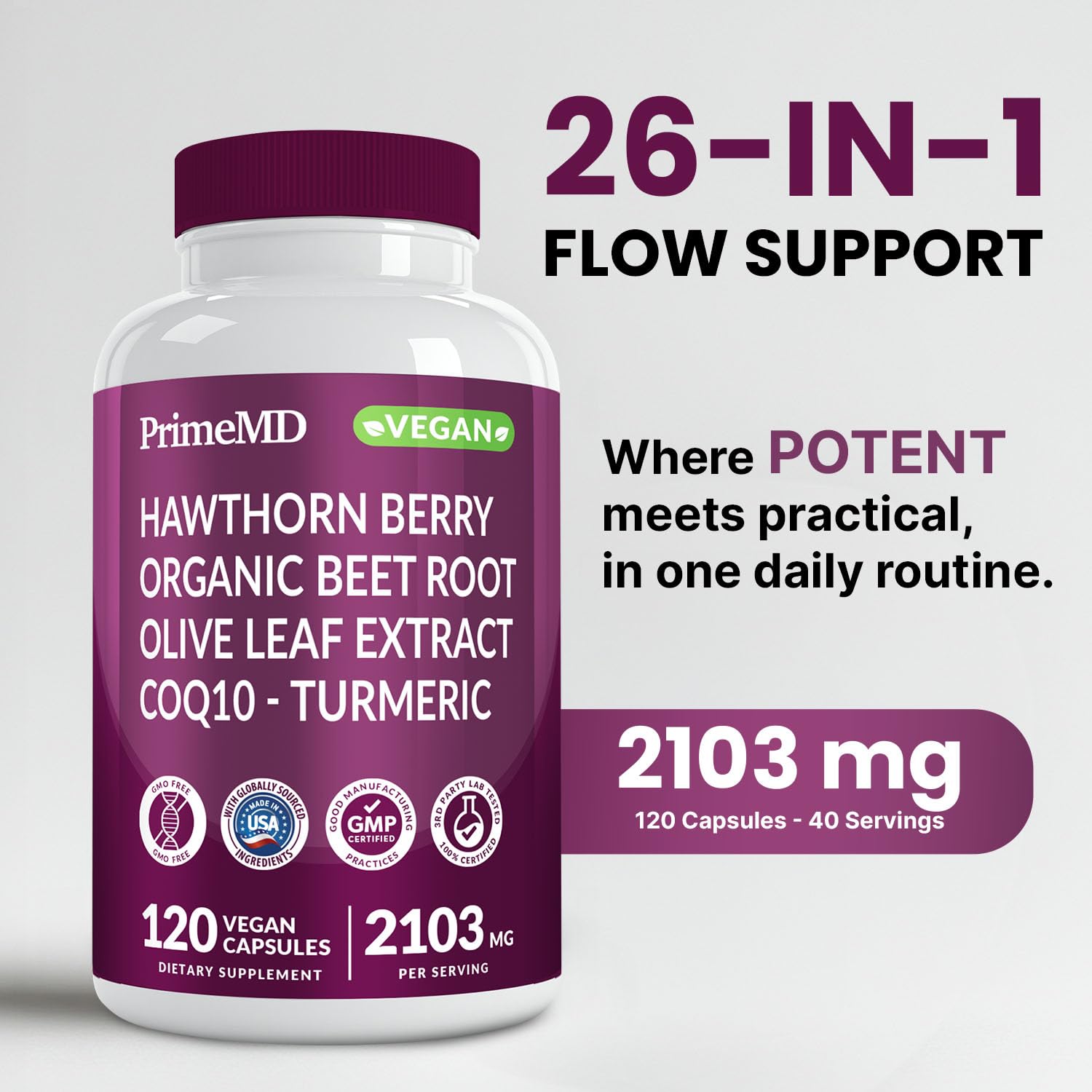 PrimeMD capsules close-up highlighting the 26-in-1 formula