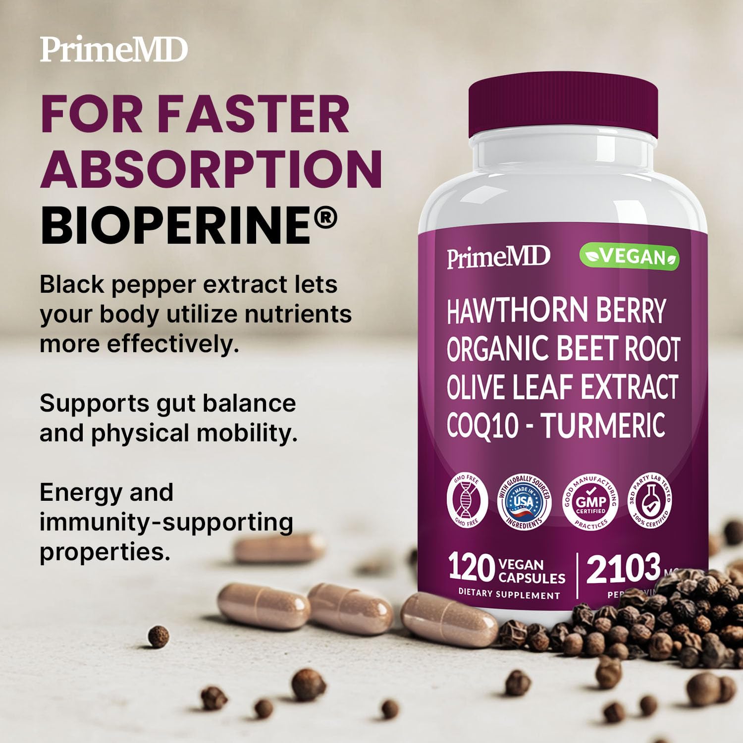 PrimeMD hawthorn berry detail in supplement blend