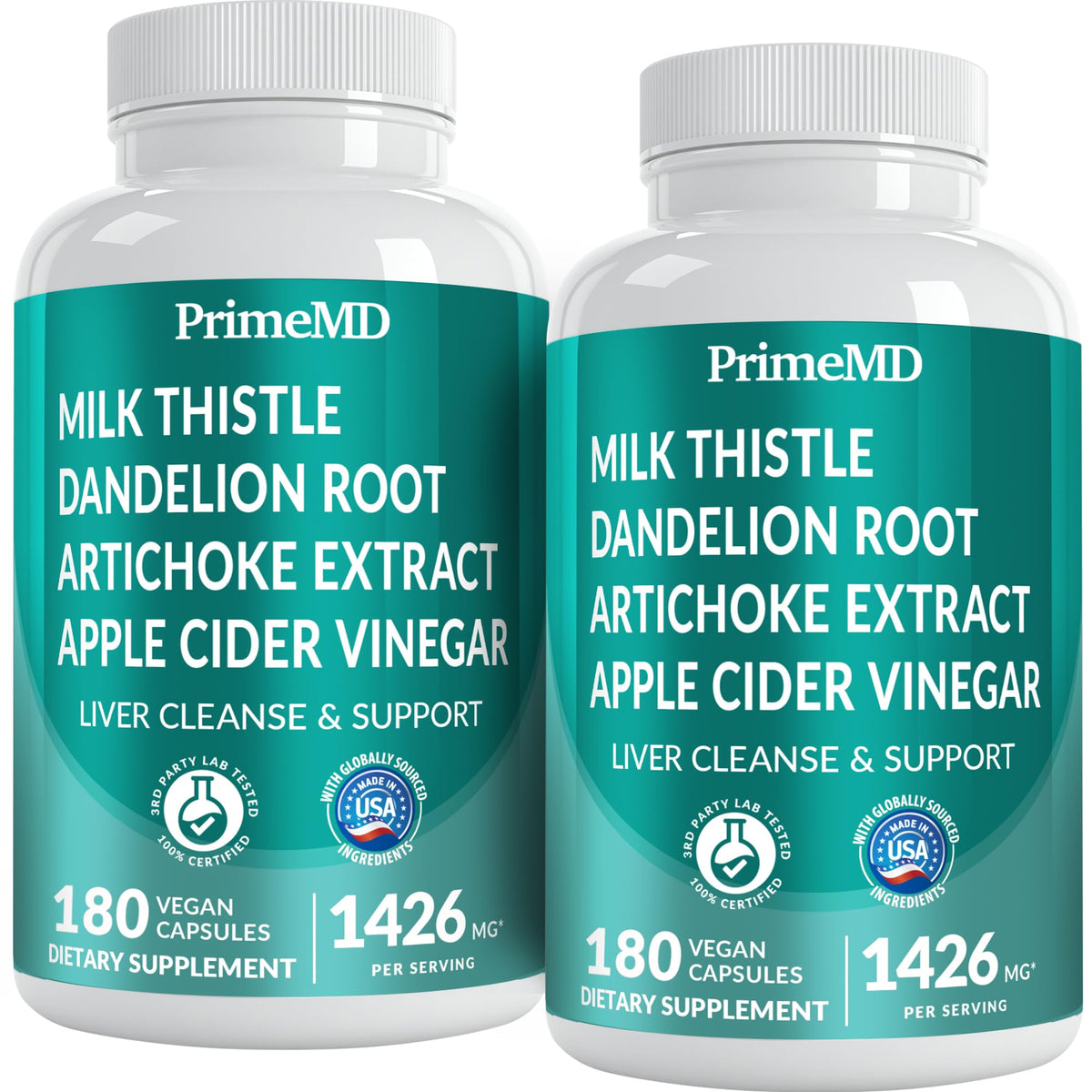 PrimeMD 32-in-1 liver support bottle with milk thistle for liver wellness.