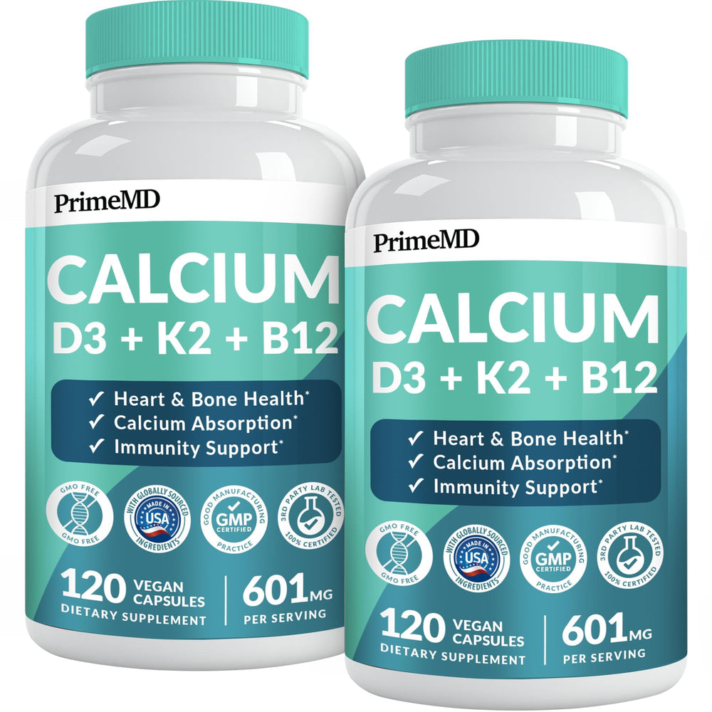 PrimeMD 4-in-1 calcium bottle front view highlights vegan-friendly formula