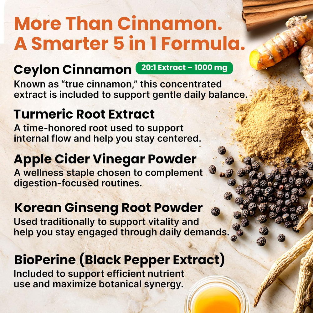 PrimeMD bottle label highlights organic Ceylon cinnamon powder content.