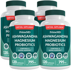 PrimeMD 5-in-1 cortisol supplement bottle front for calm, focus, and balance.