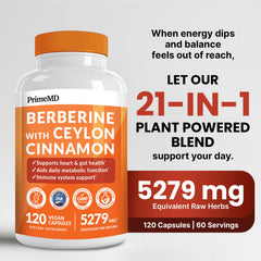 PrimeMD Berberine Cinnamon label showing 21 ingredients and extracts.