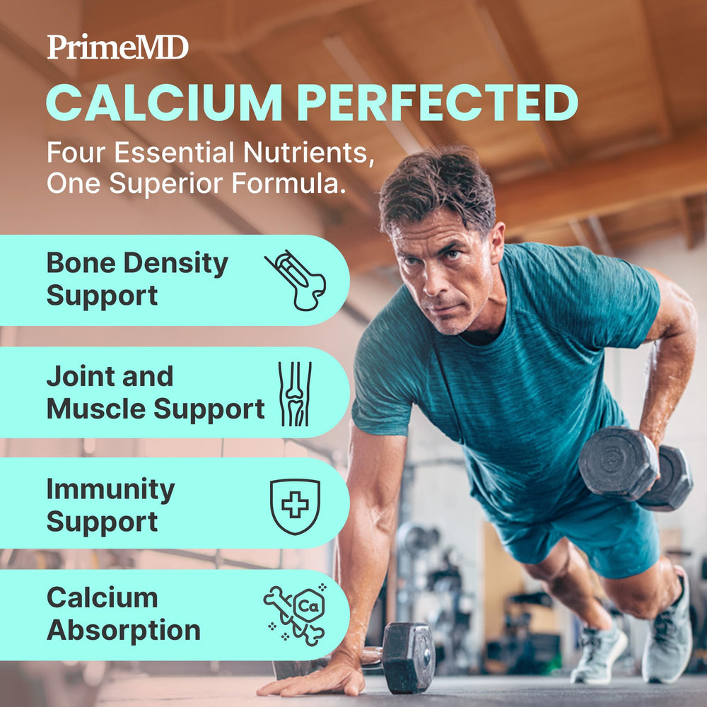 PrimeMD calcium bottle with pills ready for everyday use