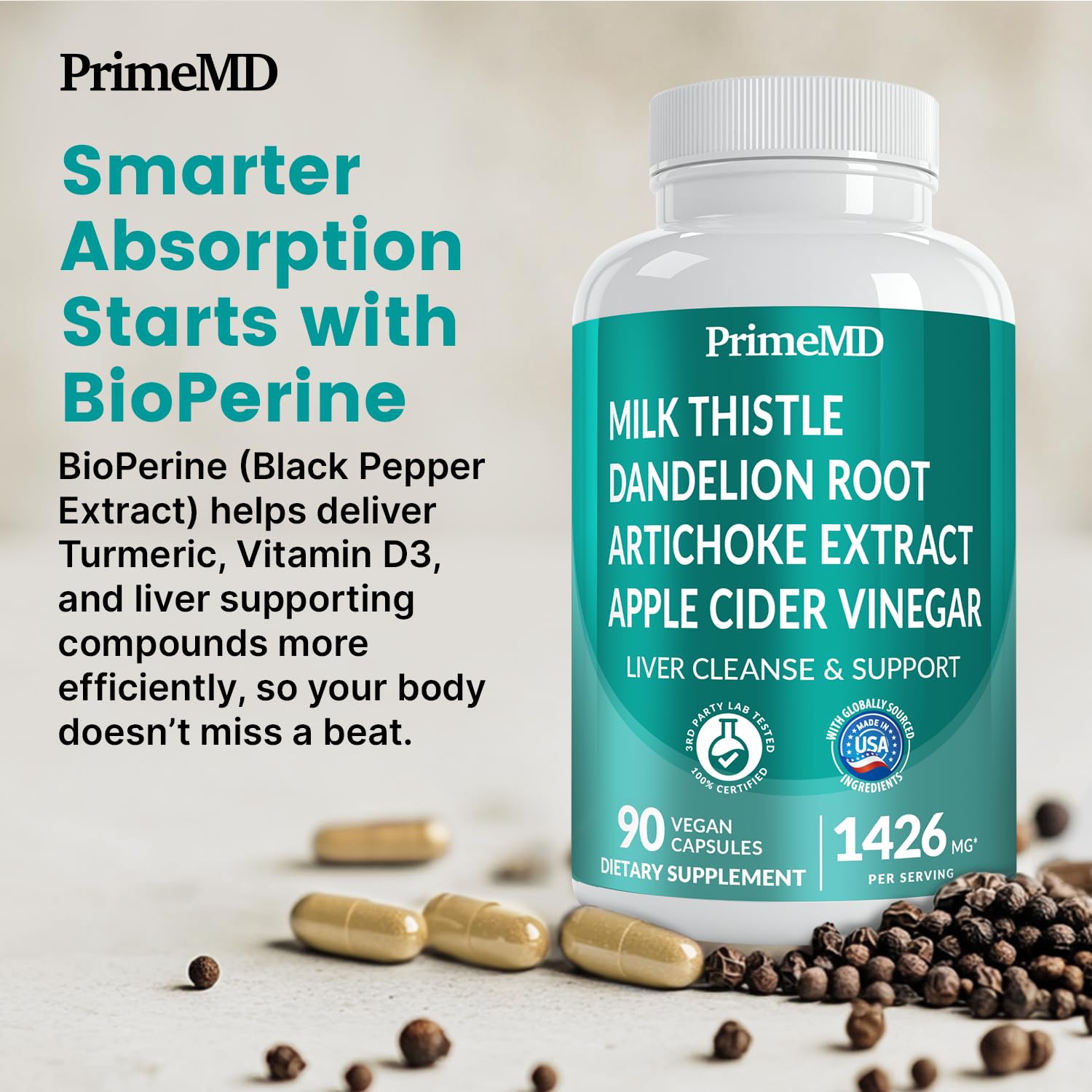 PrimeMD closeup of capsules ready for daily routine use.