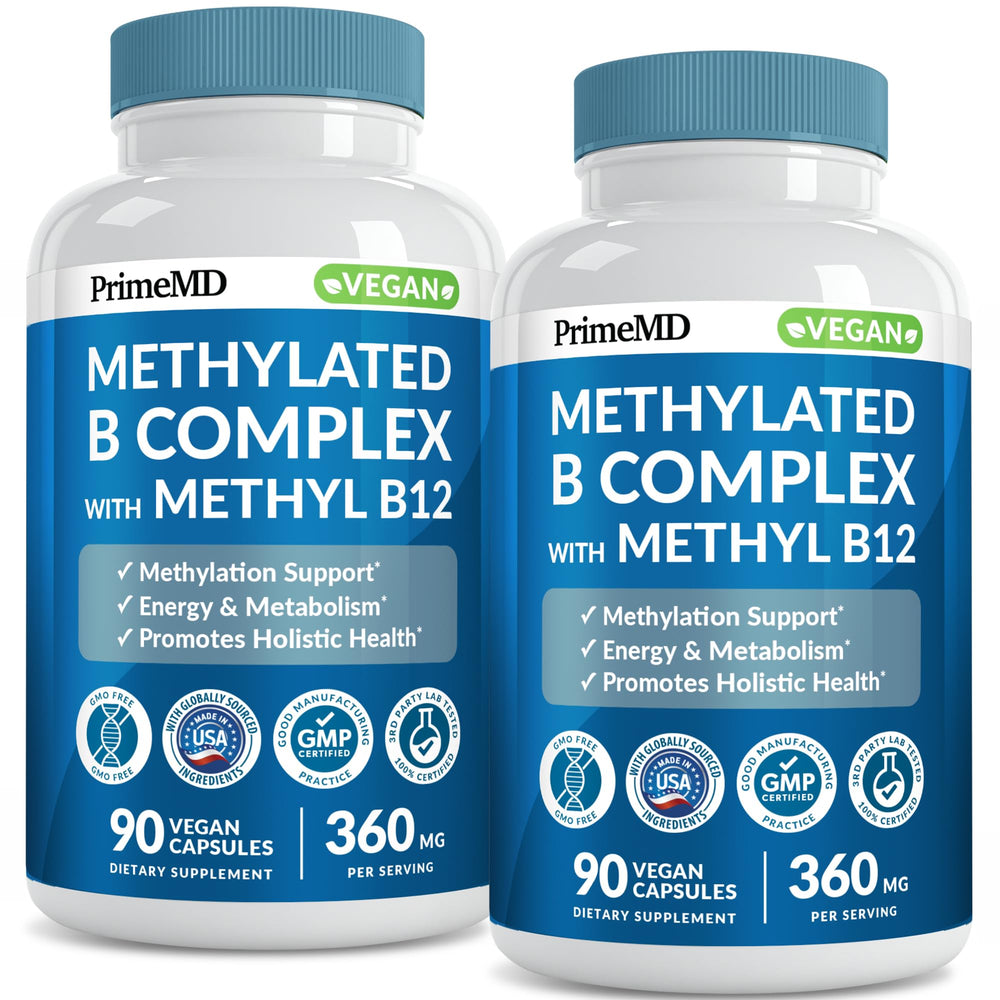 PrimeMD Methylated B Complex bottle front showing daily energy support