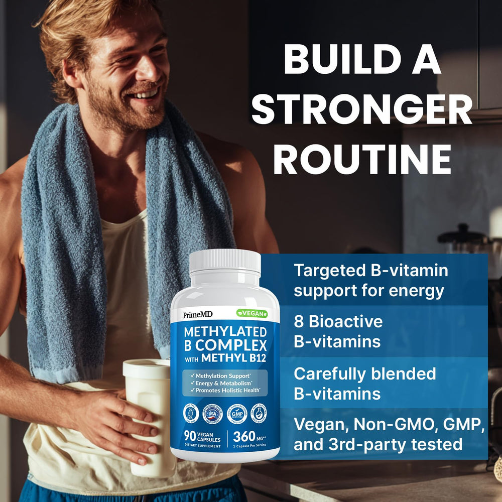 PrimeMD Methylated B Complex serving idea with water for daily use