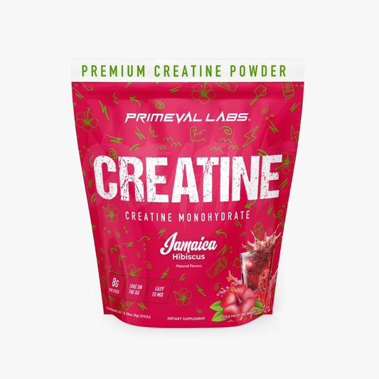 Primeval Labs clean creatine monohydrate powder bottle for additive-free performance support.