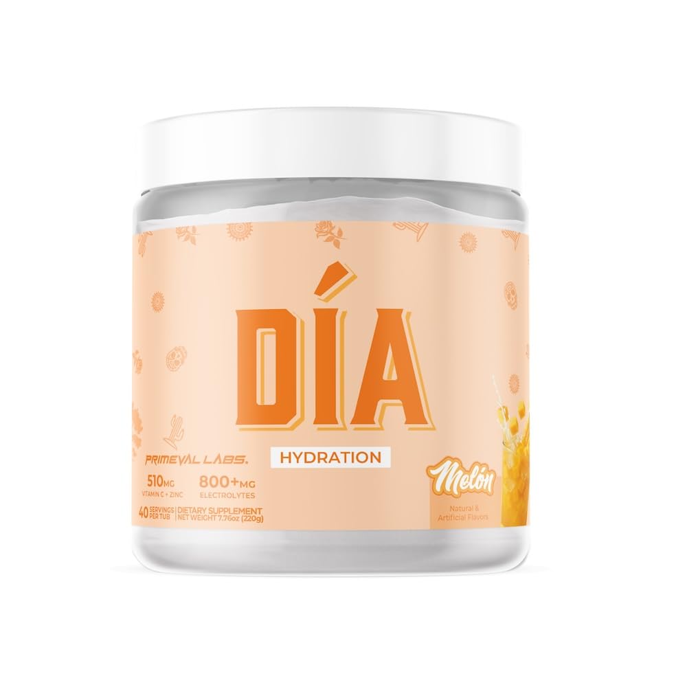 Primeval Labs DIA Melon hydration powder dissolving for refreshing electrolytes before workouts.