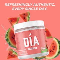 Primeval Labs DIA Hydration Sandia ingredients label highlights electrolytes and Vitamin C.