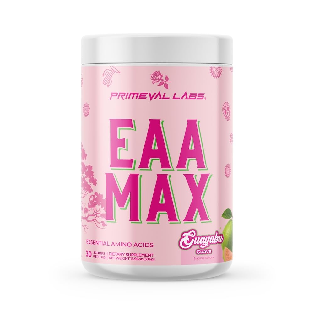 Primeval Labs EAA Max Energy guayaba bottle shown for flavor and hydration during training.