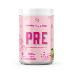 Primeval Labs PRE high-stim bottle ready for an intense workout session