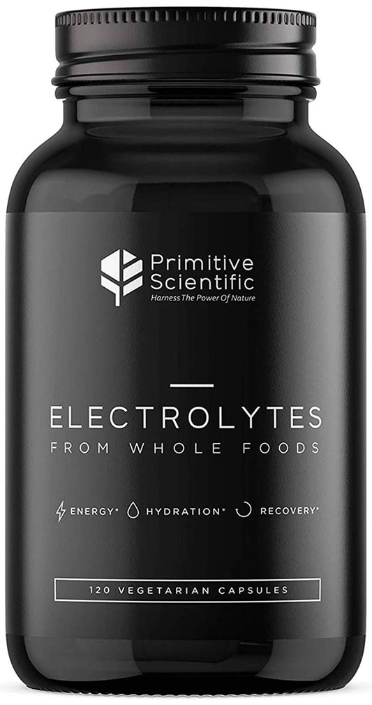 Primitive Scientific electrolyte capsules bottle for convenient on-the-go hydration with clean, whole-food minerals.