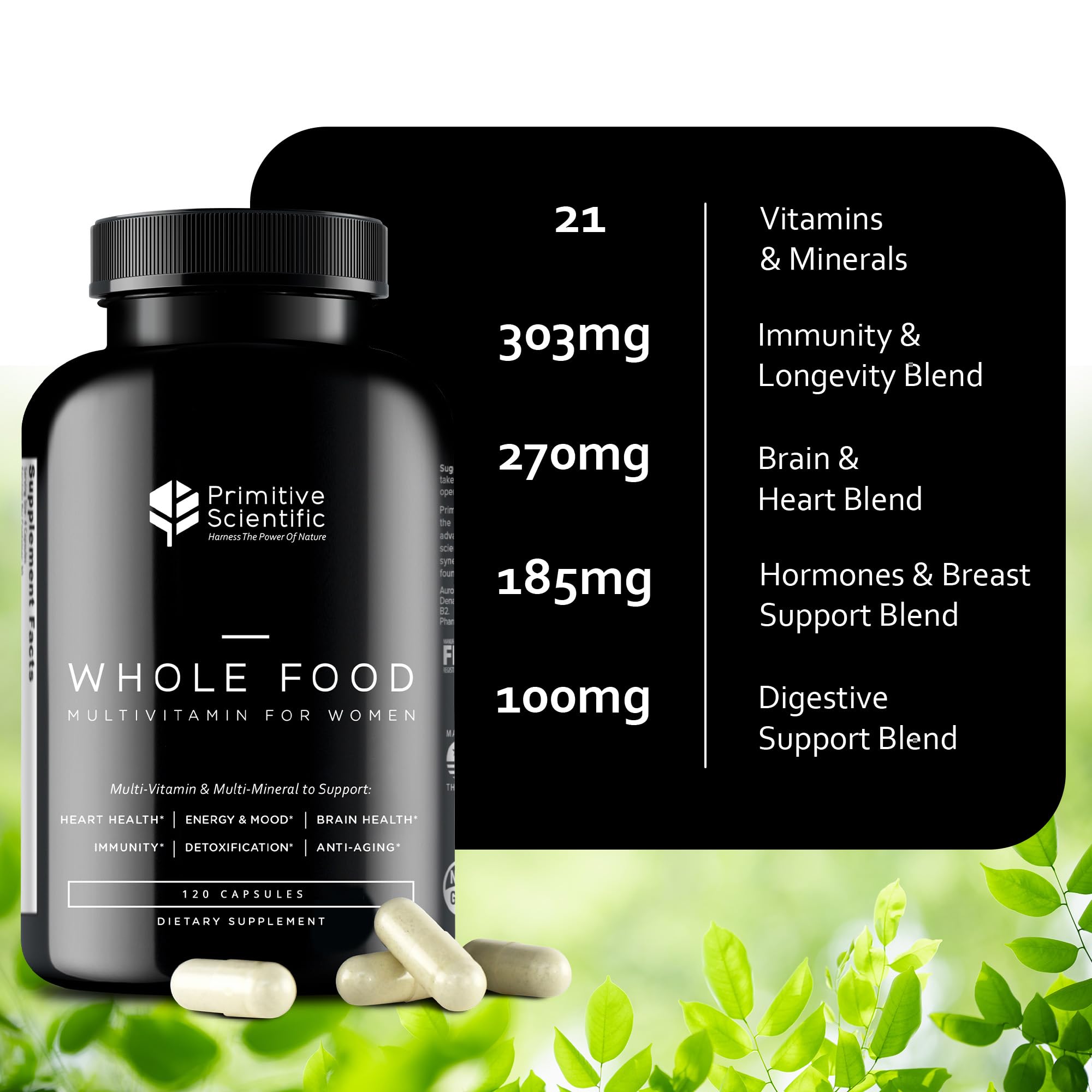 Primitive Scientific ingredients like ginger root and blueberry illustrate natural nutrition