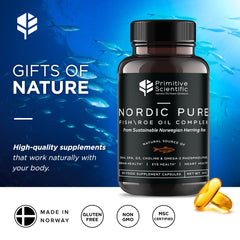 Primitive Scientific Nordic Pure Oil Complex capsules promote immune and vision support.