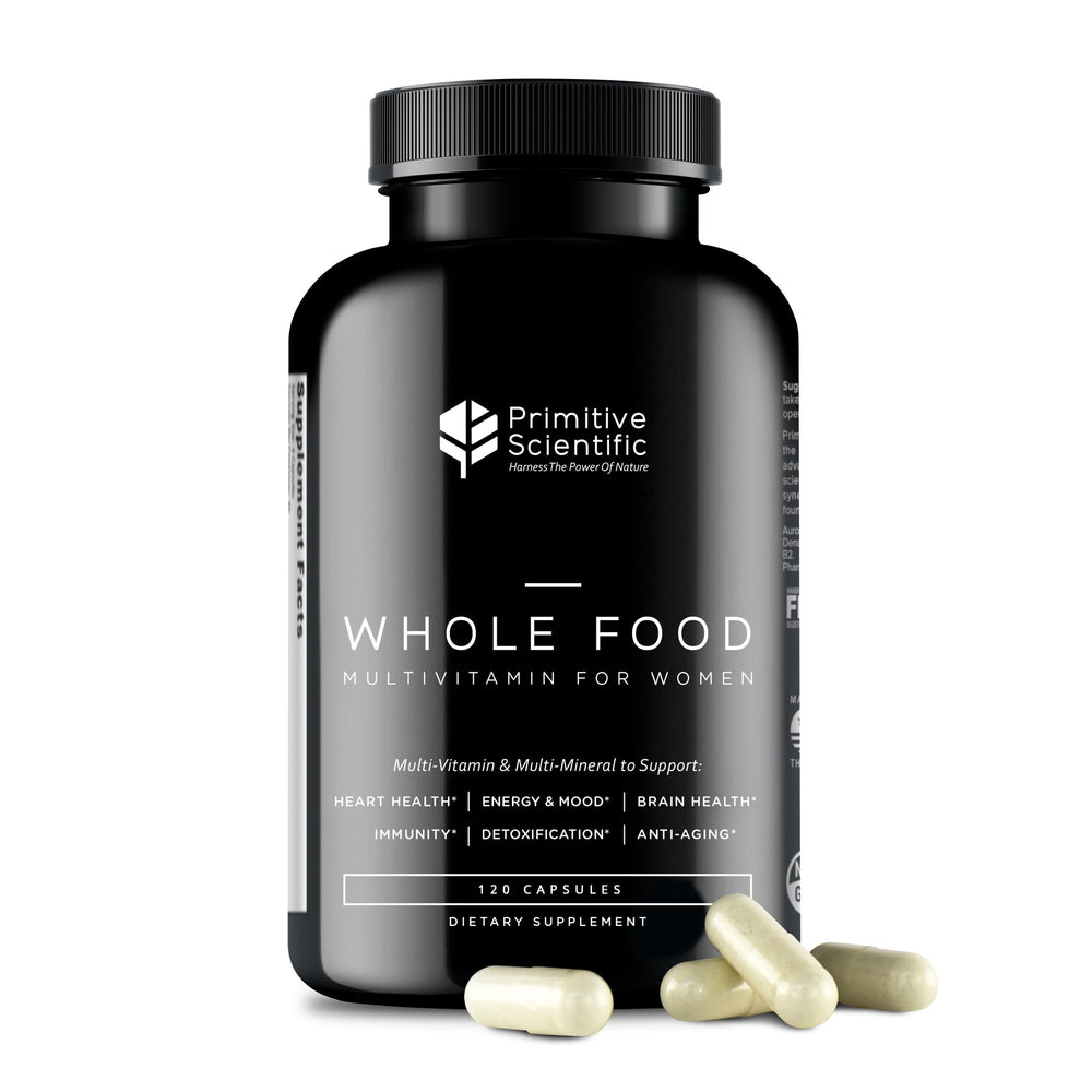 Primitive Scientific whole-food multivitamin for women bottle front for daily energy support