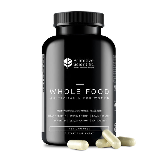 Primitive Scientific whole-food multivitamin for women bottle front for daily energy support