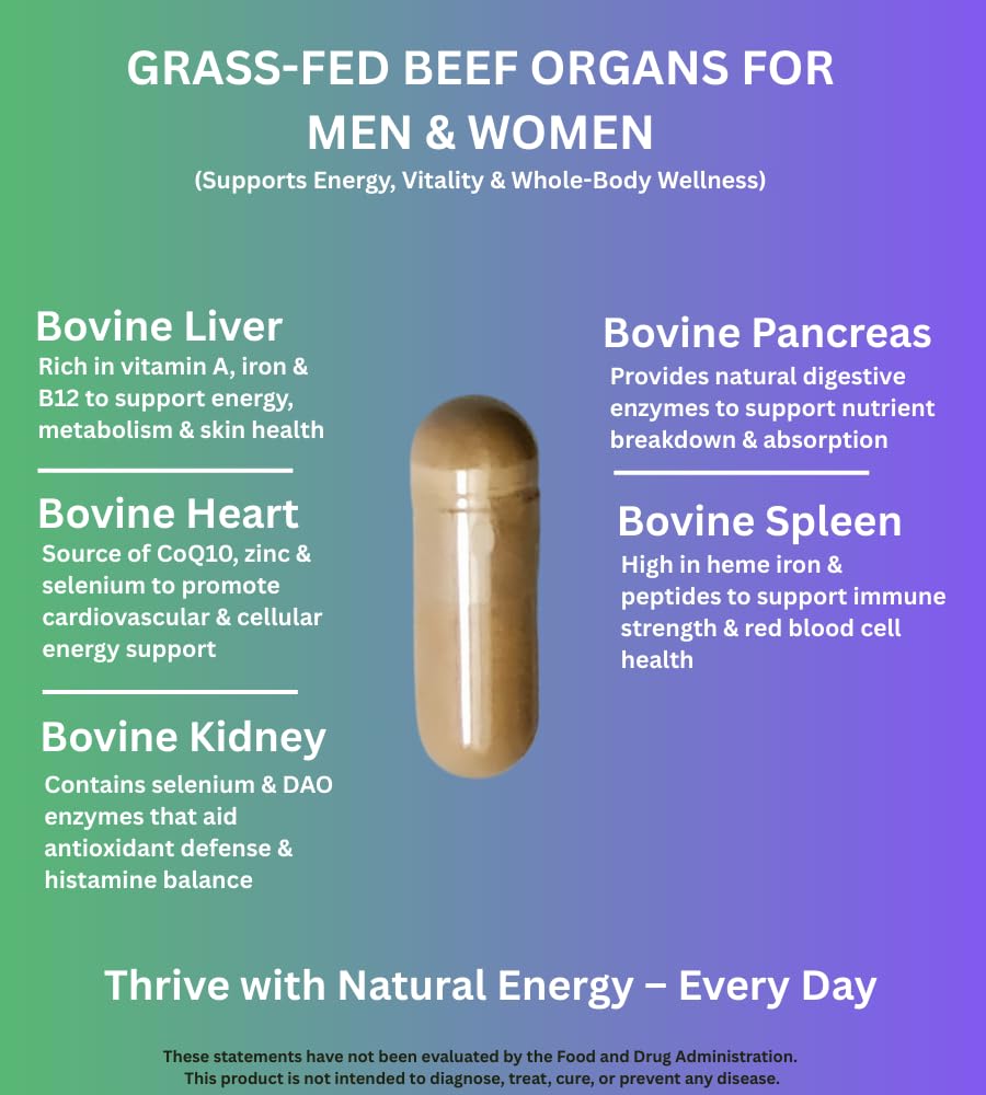 PrimoNourish Grass-Fed Beef Organ Complex capsules for convenient daily energy