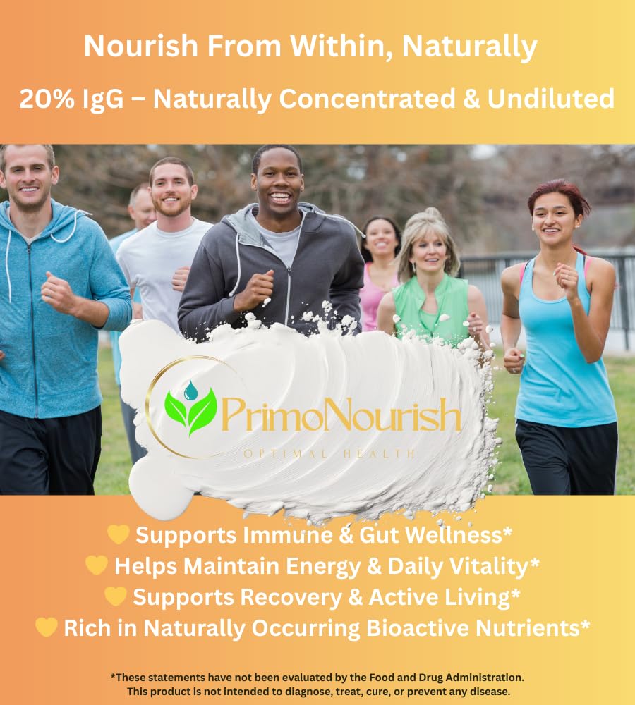 PrimoNourish colostrum powder scoop demonstrating easy daily use in smoothies.
