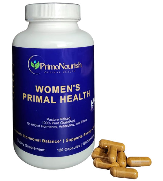 PrimoNourish Women’s Primal Health bottle—easy daily capsules for energy support.