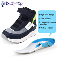 Princepard high-top sneakers with ankle support promote stable footing during active play.