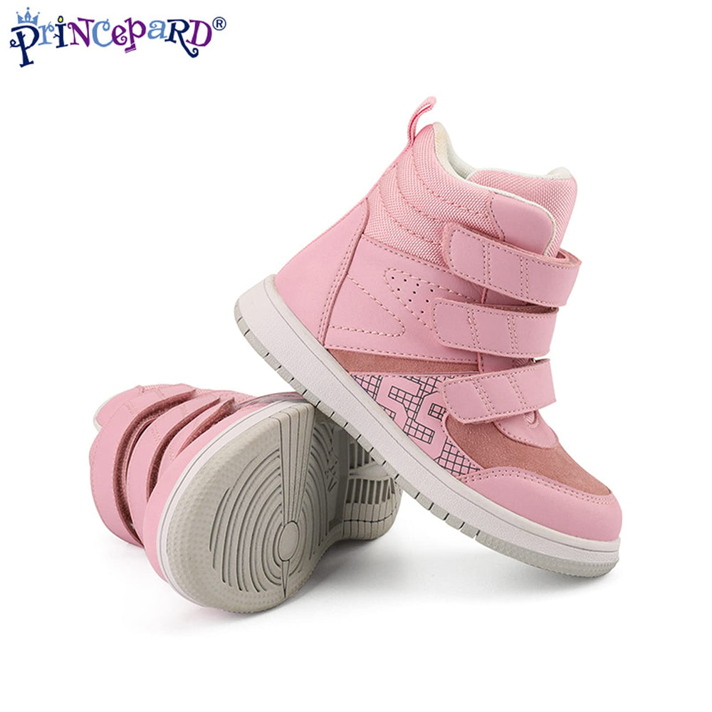 Princepard Kids Orthopedic Shoes pink arch-support close-up illustrating foot stability.