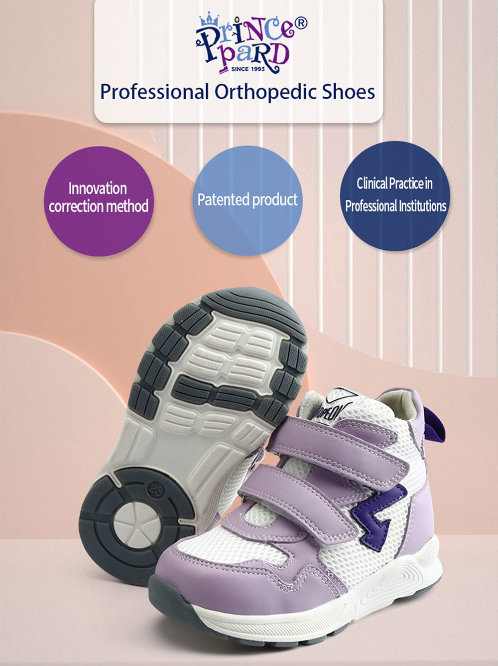 Princepard pink high-top design helps stabilize the ankle during growing pains.