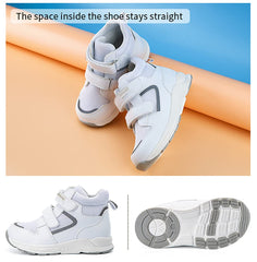 Princepard toddlers orthopedic shoes white non-slip soles boost grip and stability.