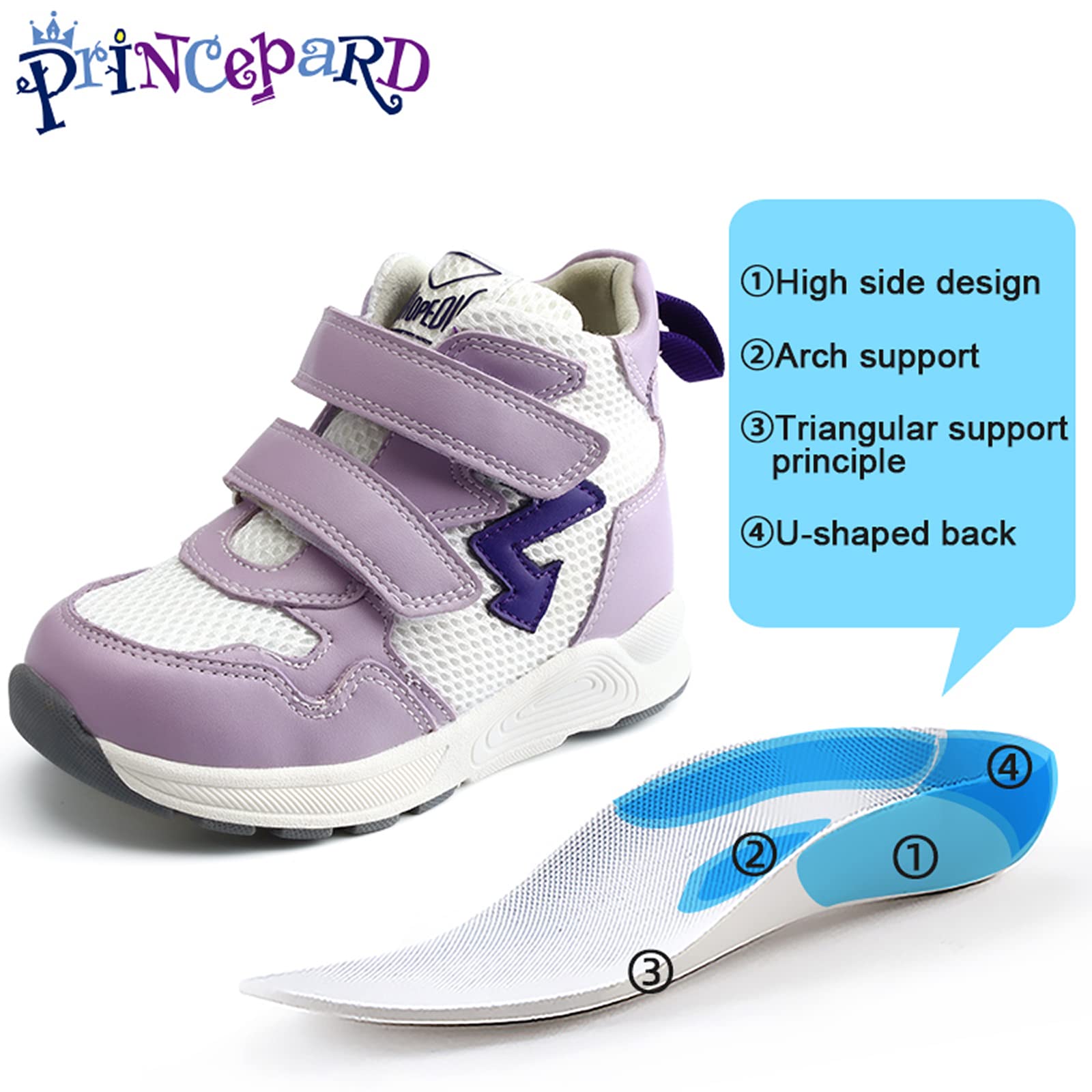 Princepard sneakers with U-shaped inserts providing arch and ankle support for stability.