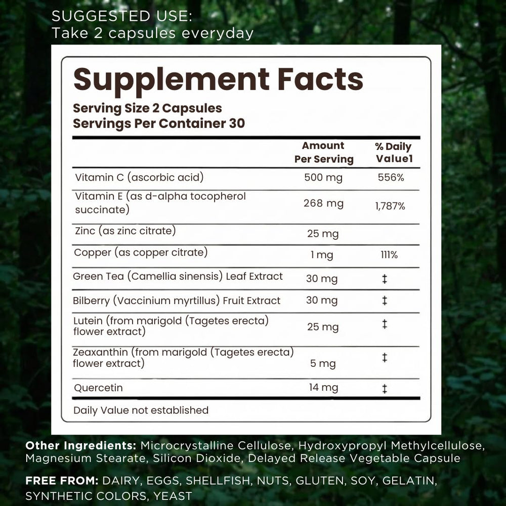 Pristene Macutene Protect label shows lutein and zeaxanthin for macular support