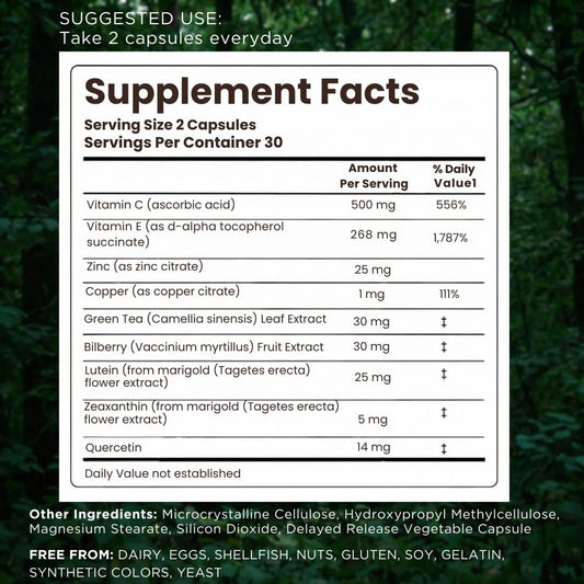 Pristene Macutene Protect label shows lutein and zeaxanthin for macular support