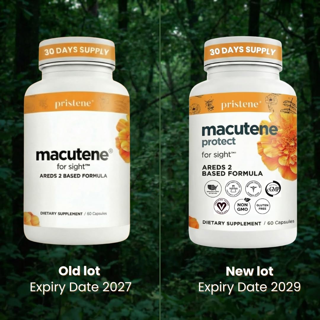 Pristene Macutene Protect capsules close-up offering plant-based eye nutrients
