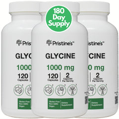PRISTINE'S Glycine bottle front with 1000mg capsules for sleep support.