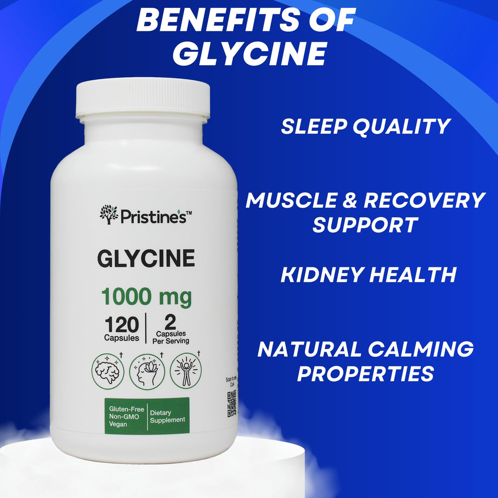 PRISTINE'S Glycine 3-pack packaging showing long supply for recovery routines.