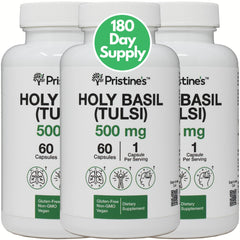 PRISTINE'S Holy Basil 500 mg capsules in bottle for daily immune support