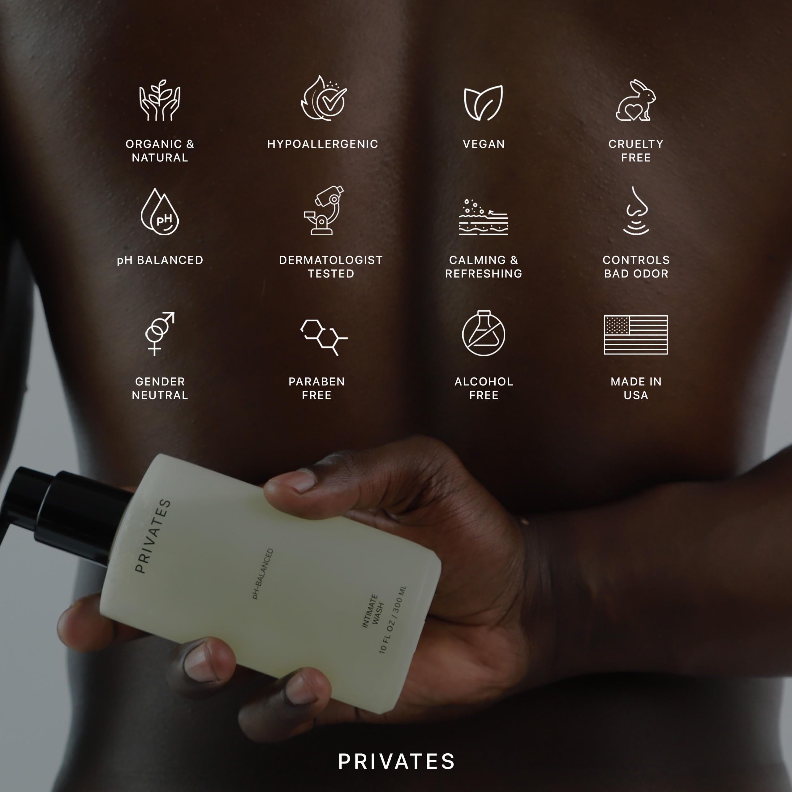 PRIVATES shower routine context suggests daily use for comfort and balance