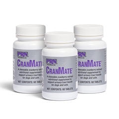 PRN CranMate bottle front showing pork-flavored cranberry supplement for urinary health support.