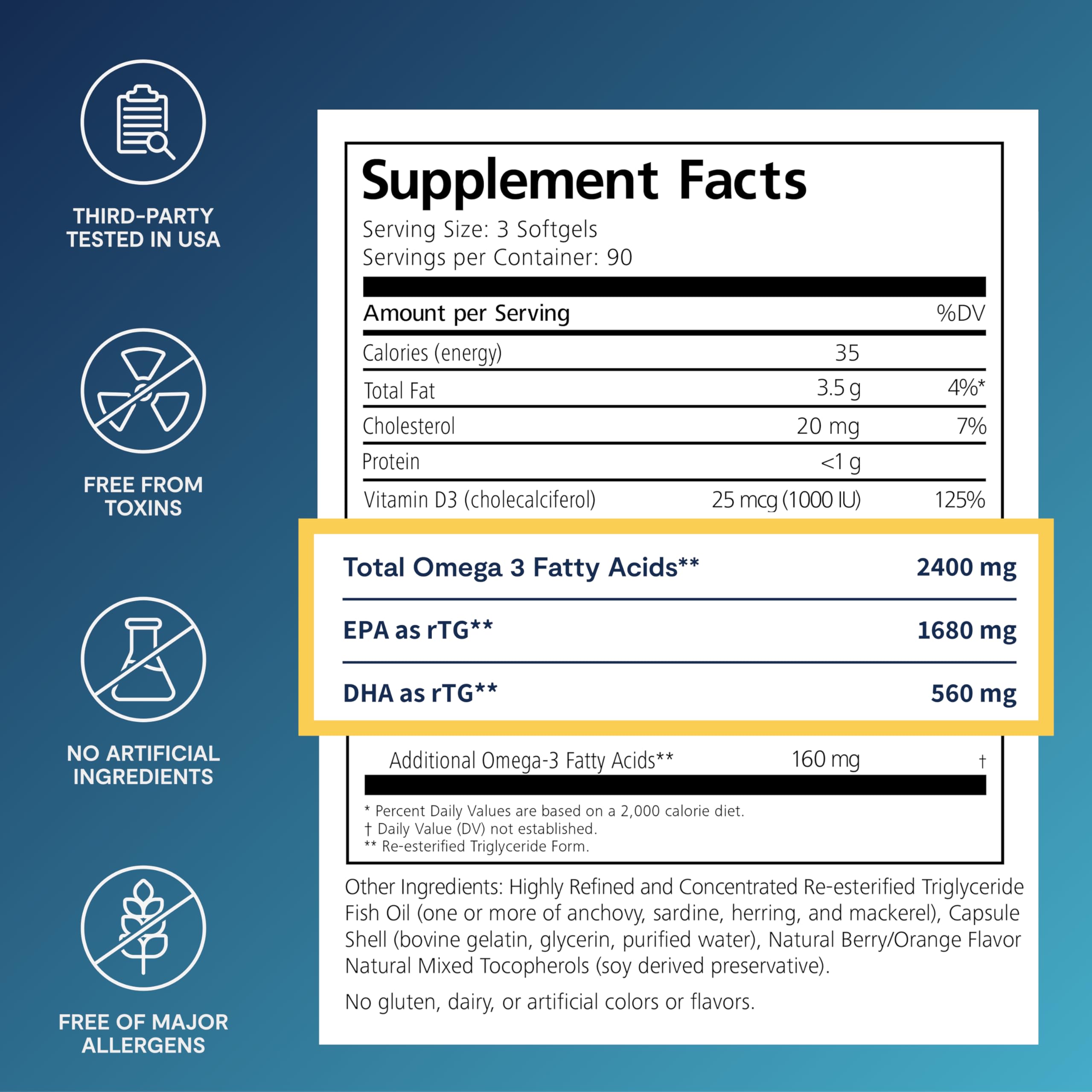 PRN De3 label highlights high EPA/DHA content for eye support