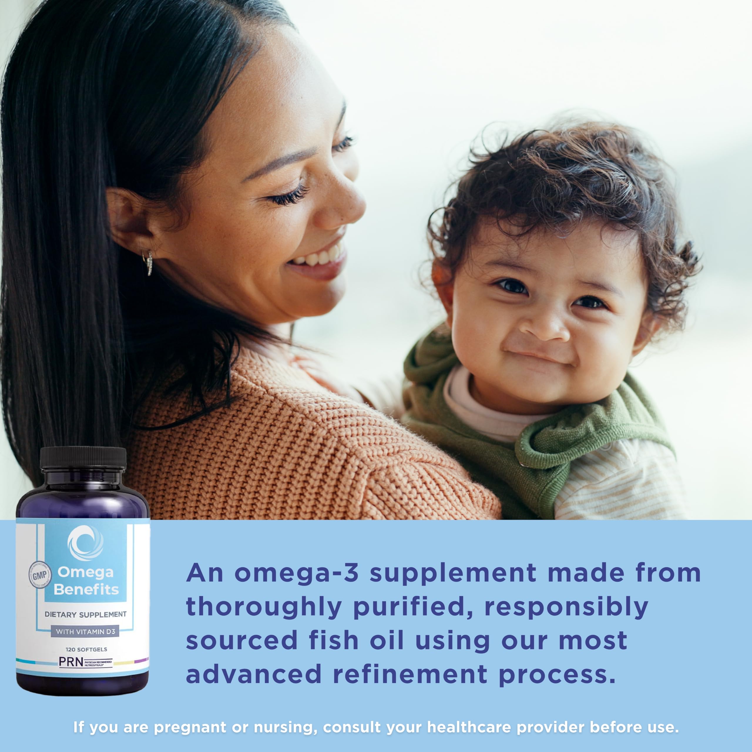 PRN Omega-3 label shows EPA and DHA amounts for informed use.