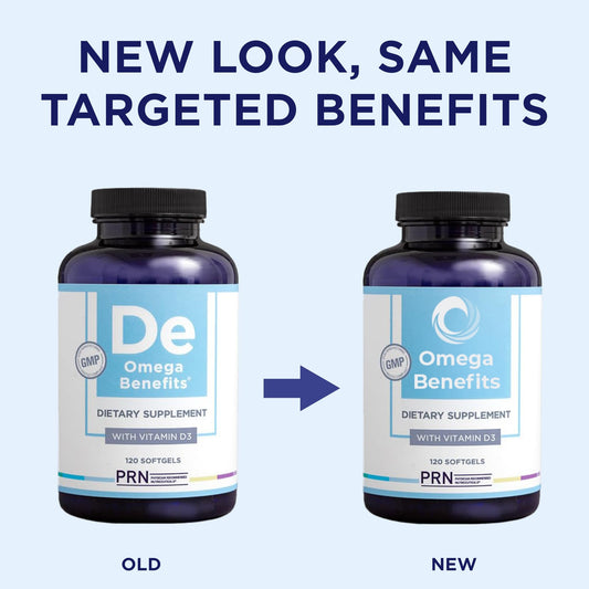 PRN Omega-3 softgels close-up highlighting triglyceride form and absorption.