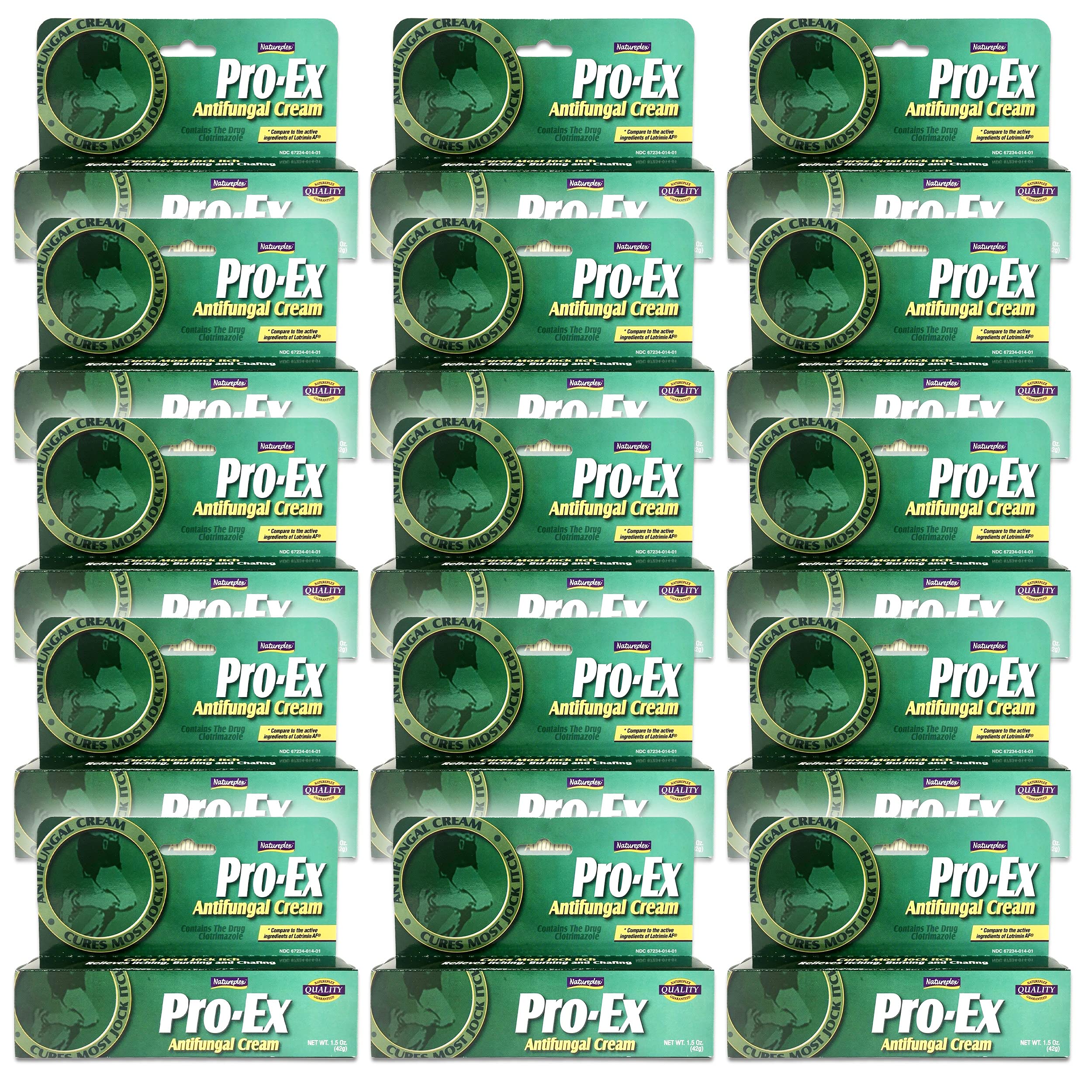 Pro-Ex Clotrimazole cream packaging showing 15-tube pack for convenient antifungal care.