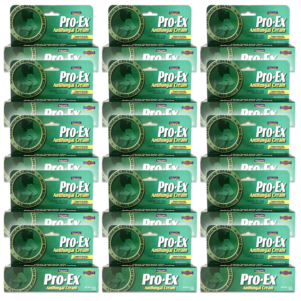 Pro-Ex Clotrimazole cream packaging showing 15-tube pack for convenient antifungal care.