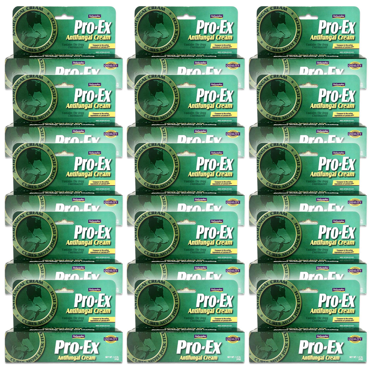 Pro-Ex Clotrimazole cream packaging showing 15-tube pack for convenient antifungal care.