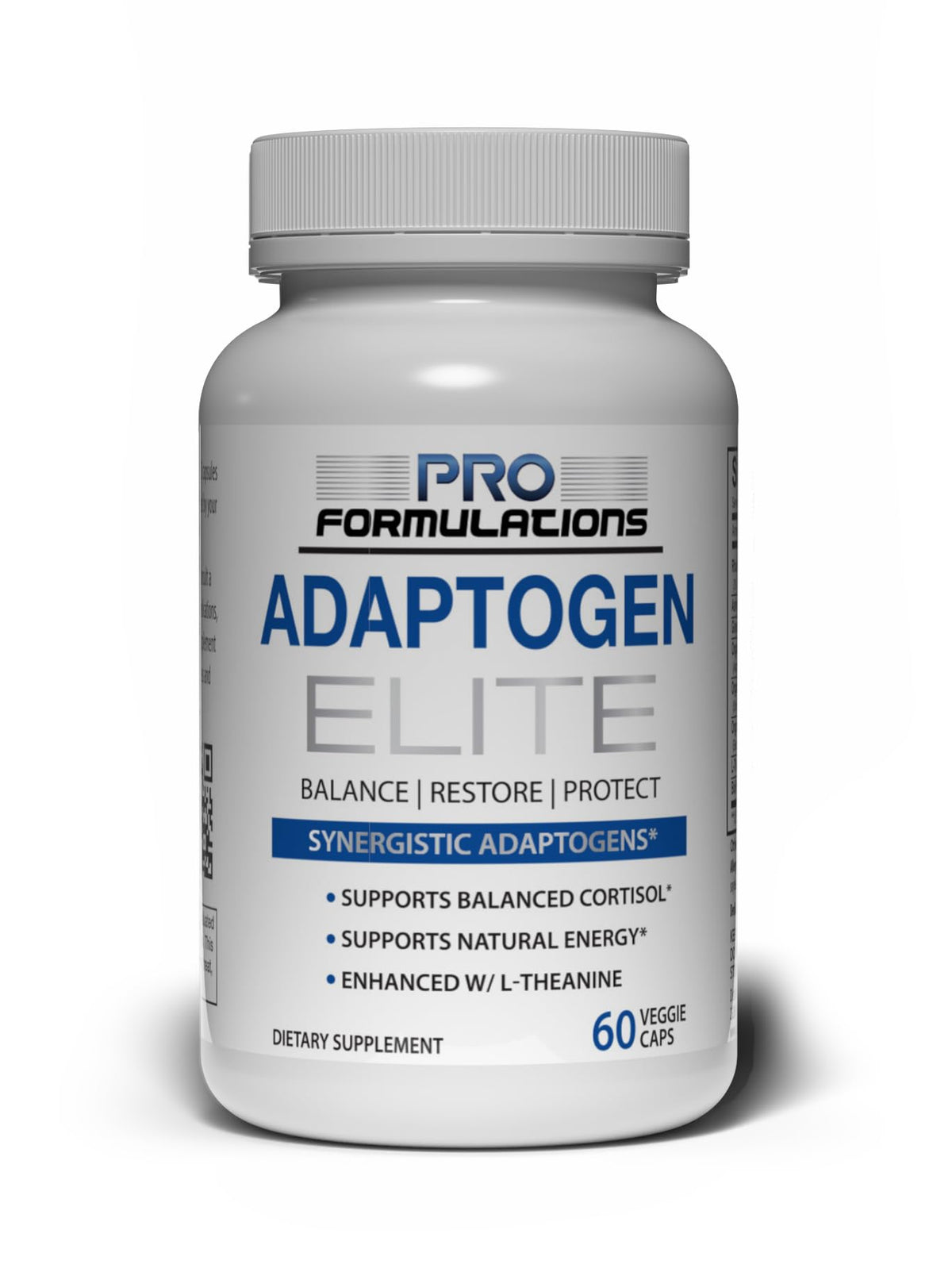 Pro Formulations MD Adaptogen Elite bottle with capsules for balanced energy support.